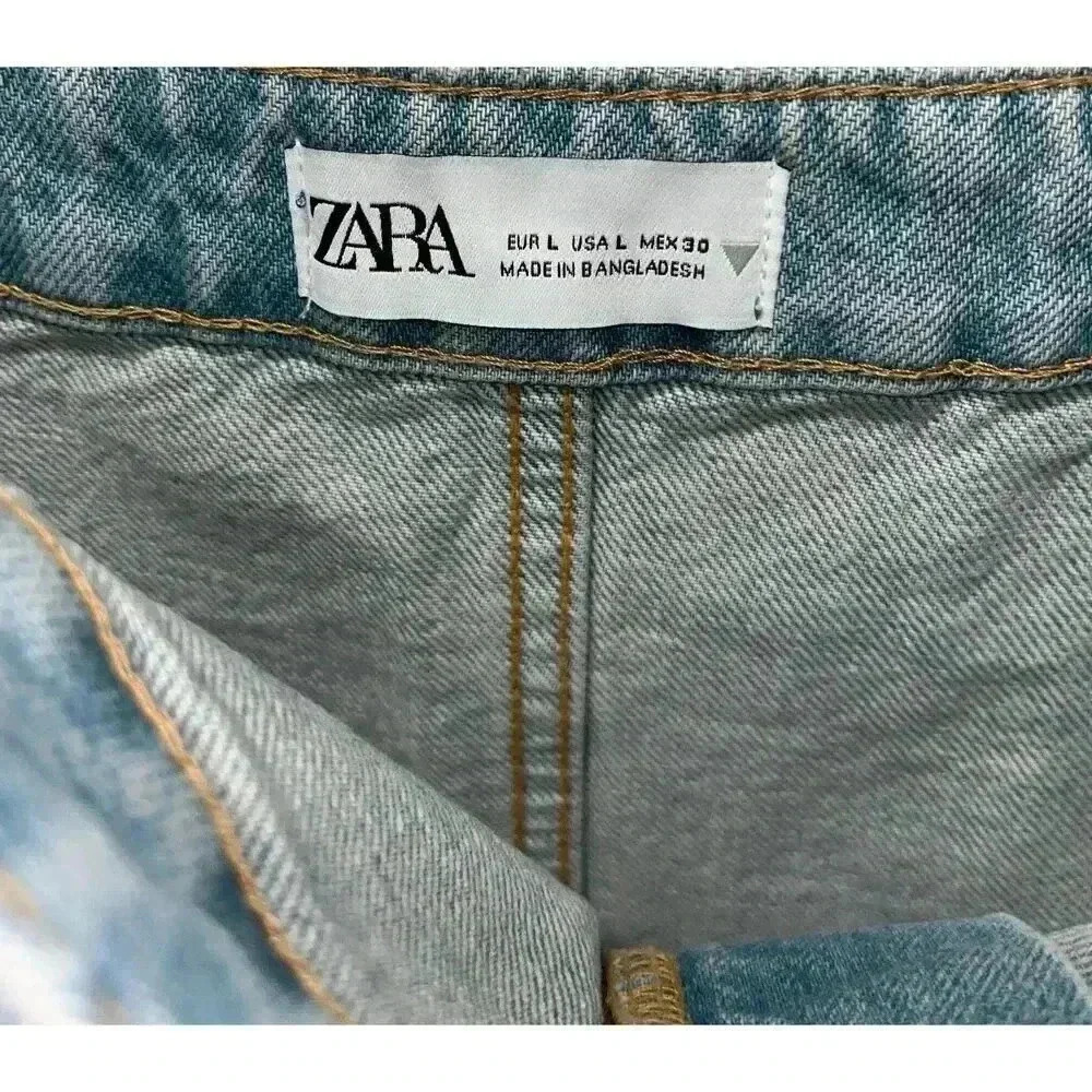 ZARA Denim Jean Cropped Pants Top Spaghetti Straps Size Large Bloggers Blue Wash - Picture 3 of 9